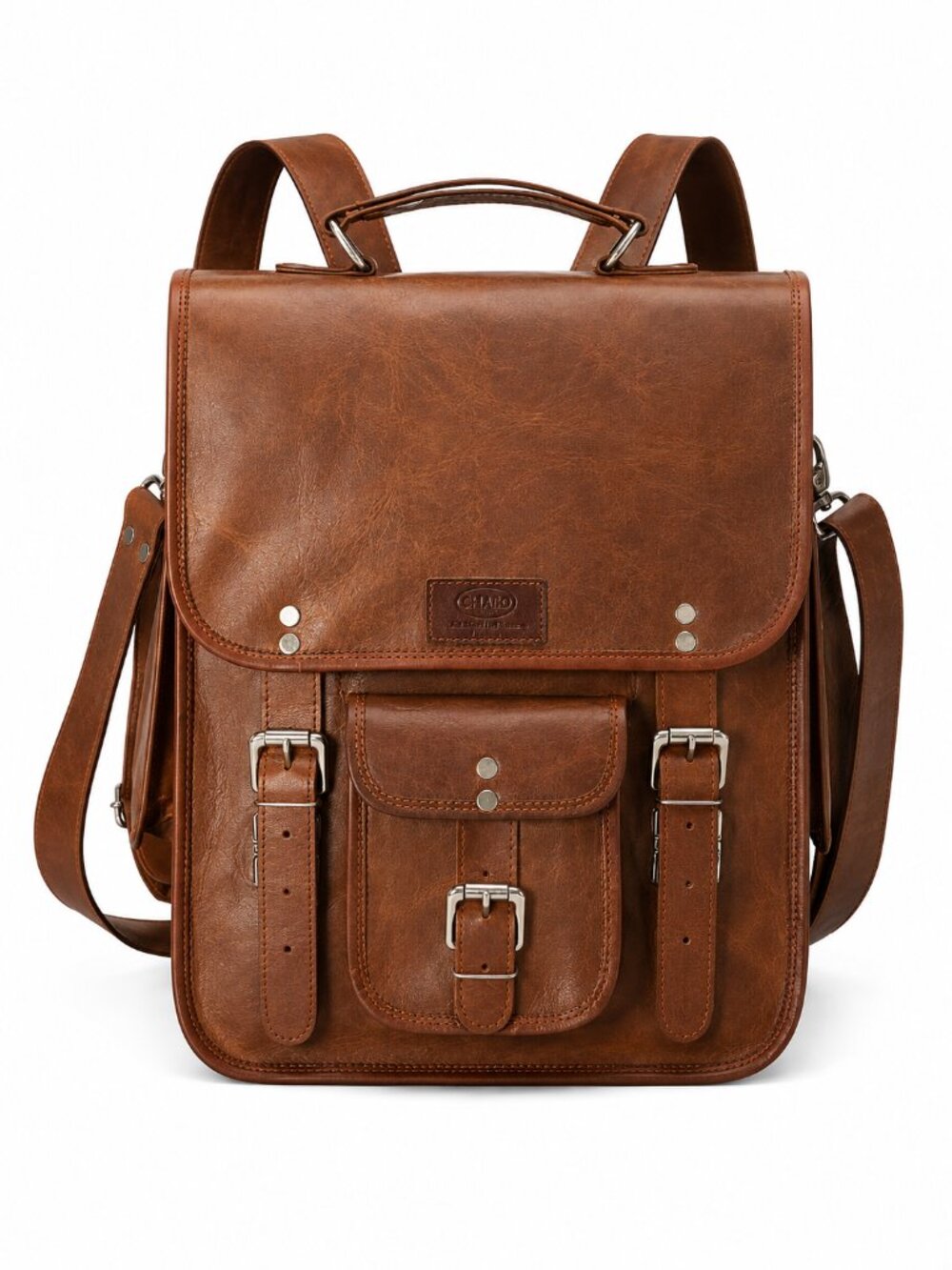 3-in-1 Leather Backpack Brief Messenger Bag Brown